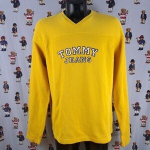 Tommy Jeans Y2K stitched spellout logo ribbed XL yellow XL rugby style shirt